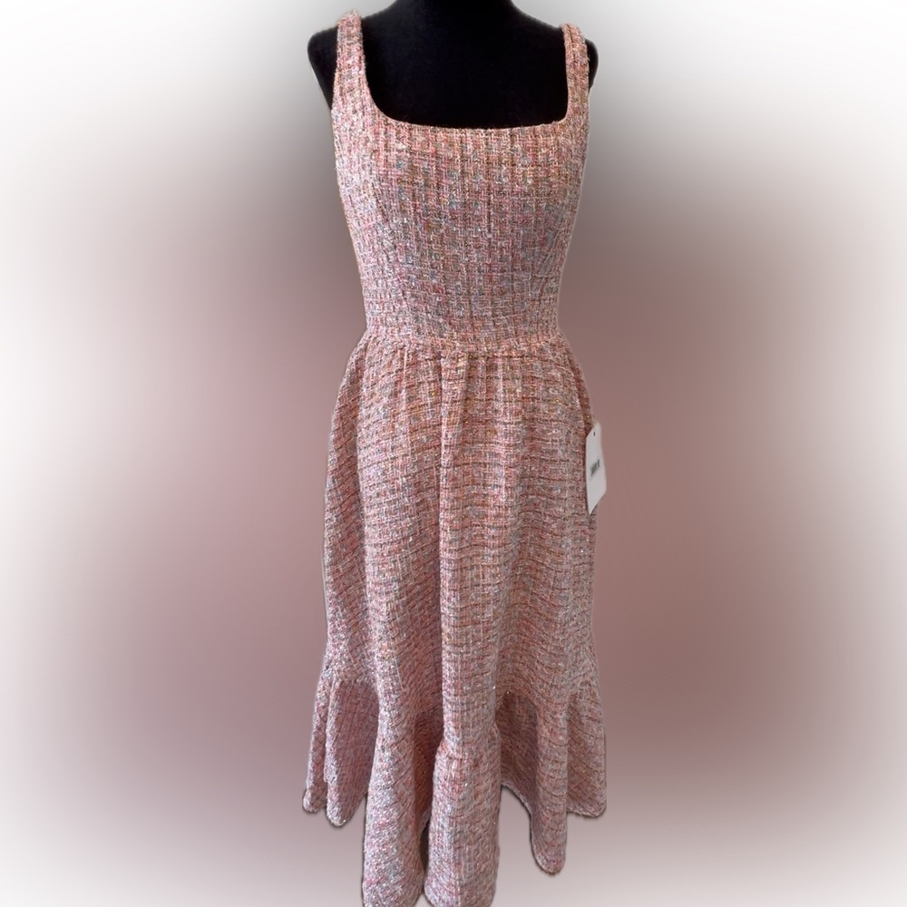 🦄 NWT Mac Duggal Sz 2 Pink Boucle Midi Dress SAMPLE